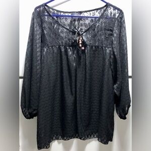 🪽Deb Black Lace tie up front blouse
